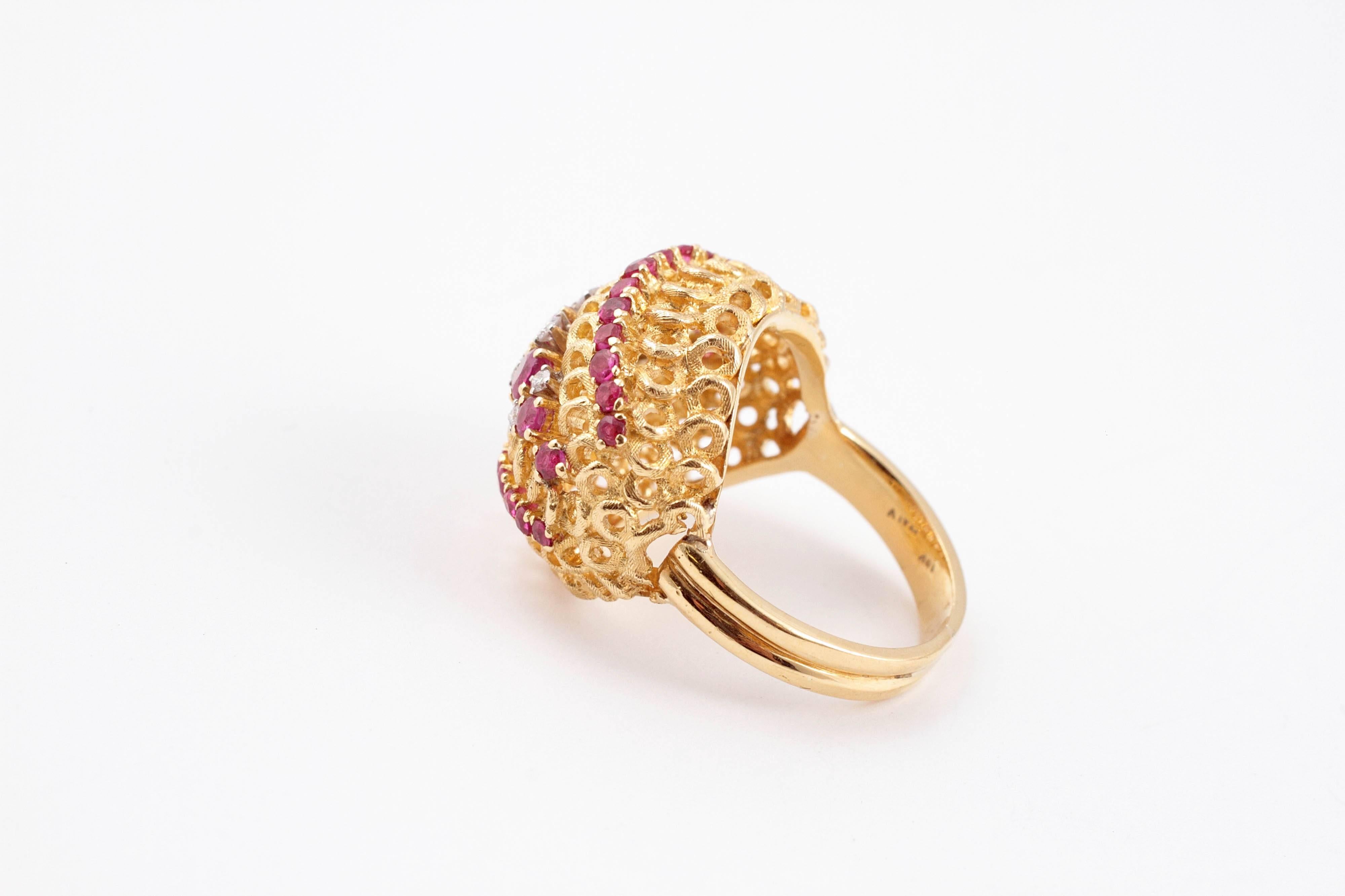 Italian 1.00 Carat Ruby Diamond Ring Yellow Gold 1