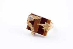 Tigers Eye Diamond Yellow Gold Ring