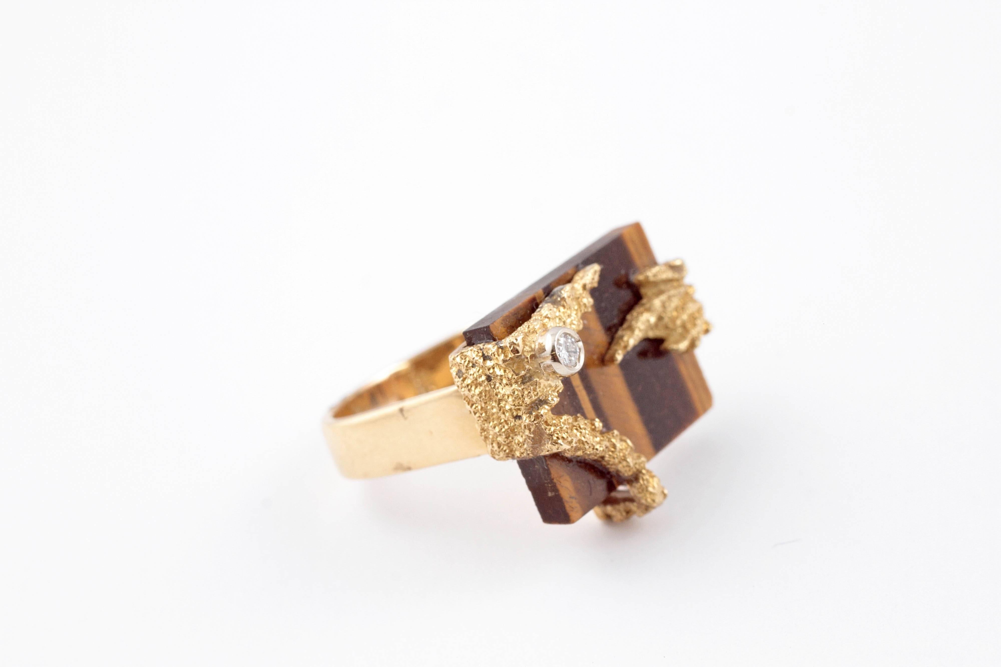 Tigers Eye Diamond Yellow Gold Ring 1