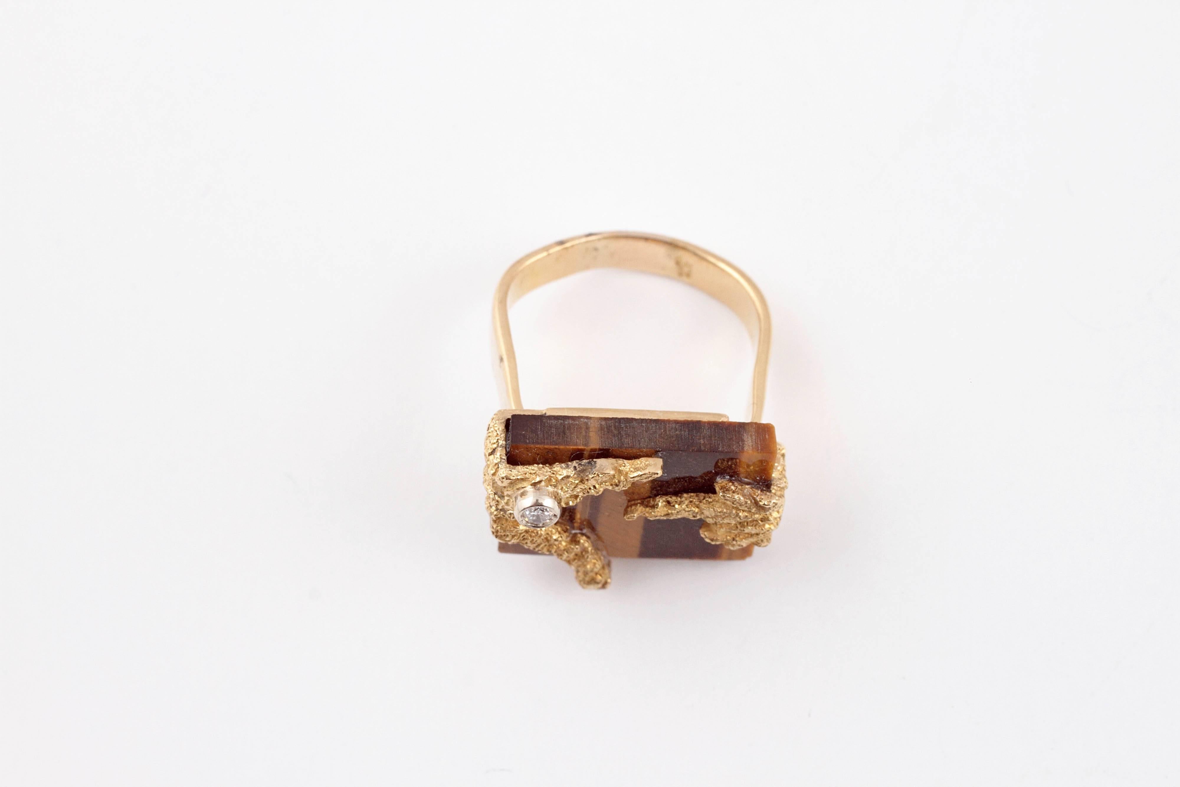 Tigers Eye Diamond Yellow Gold Ring 3