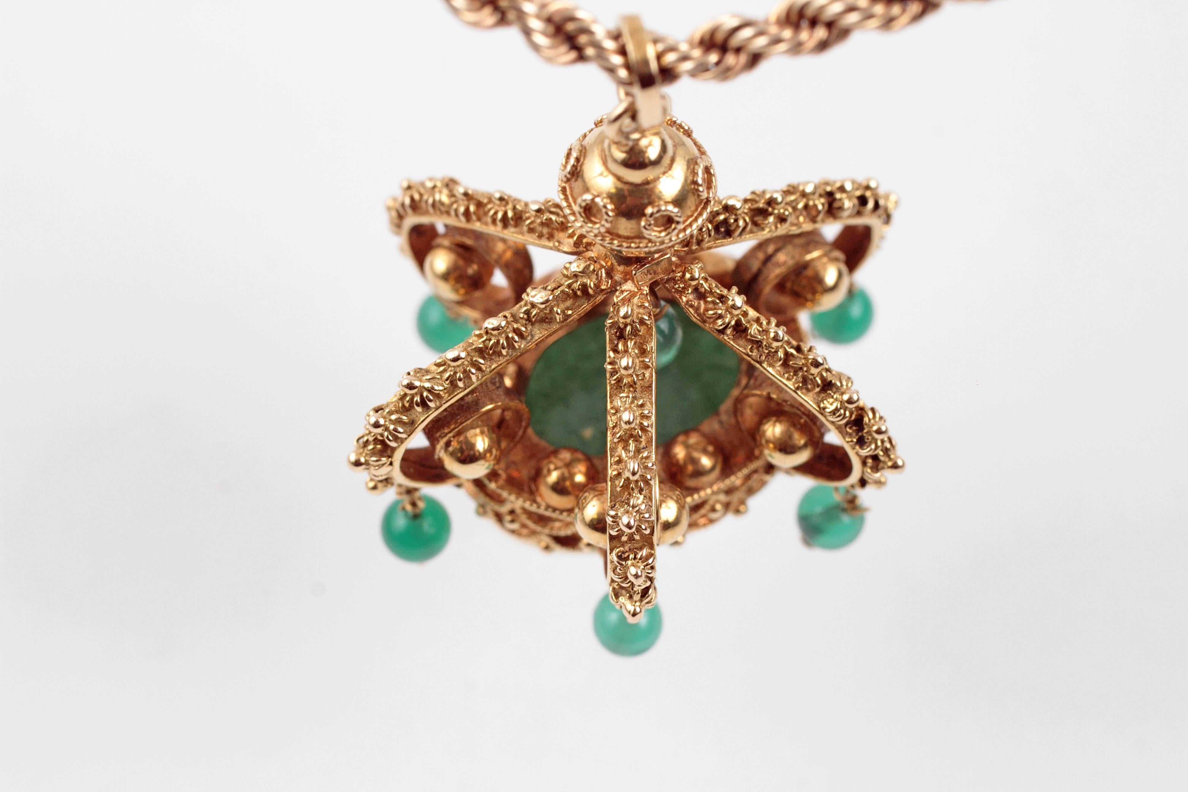 Green Aventurine Crown Pendant Yellow Gold 1