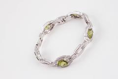 Rosen Block Peridot Diamond White Gold Bracelet