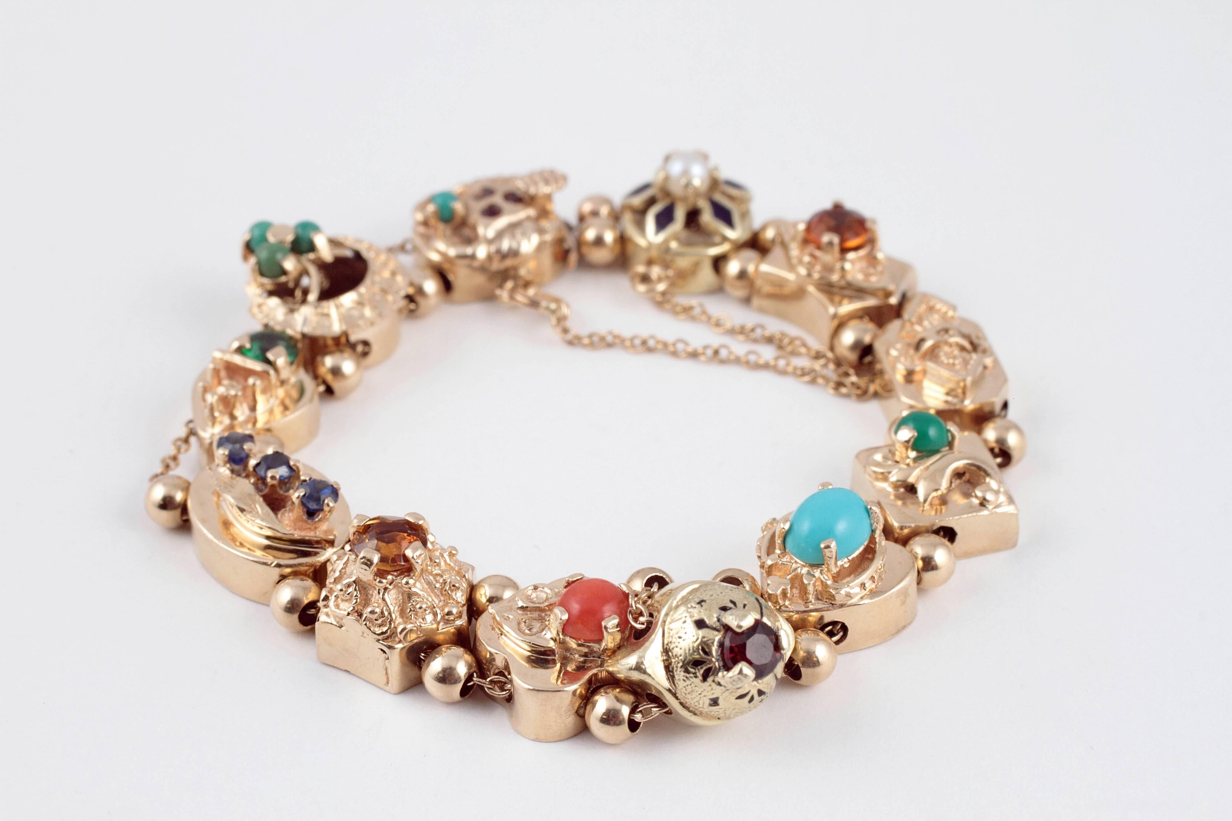 Women's Multi Gemstone Slide Bracelet Yellow Gold