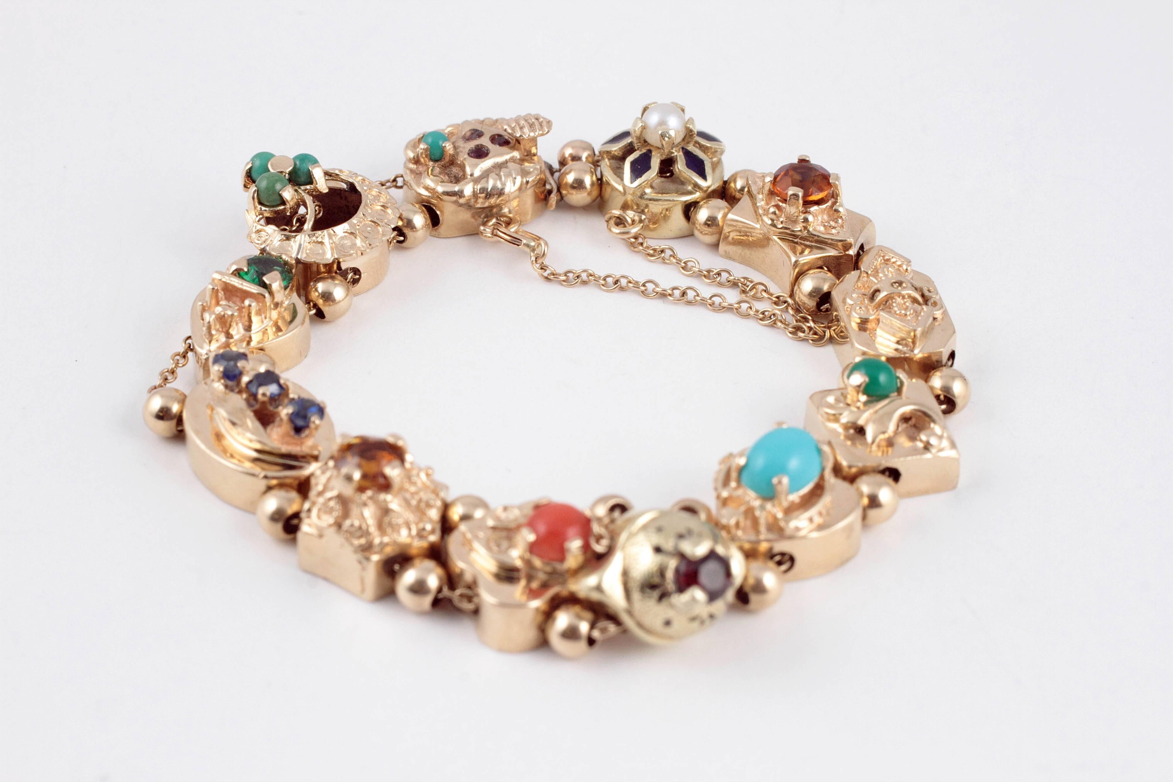 Multi Gemstone Slide Bracelet Yellow Gold 1