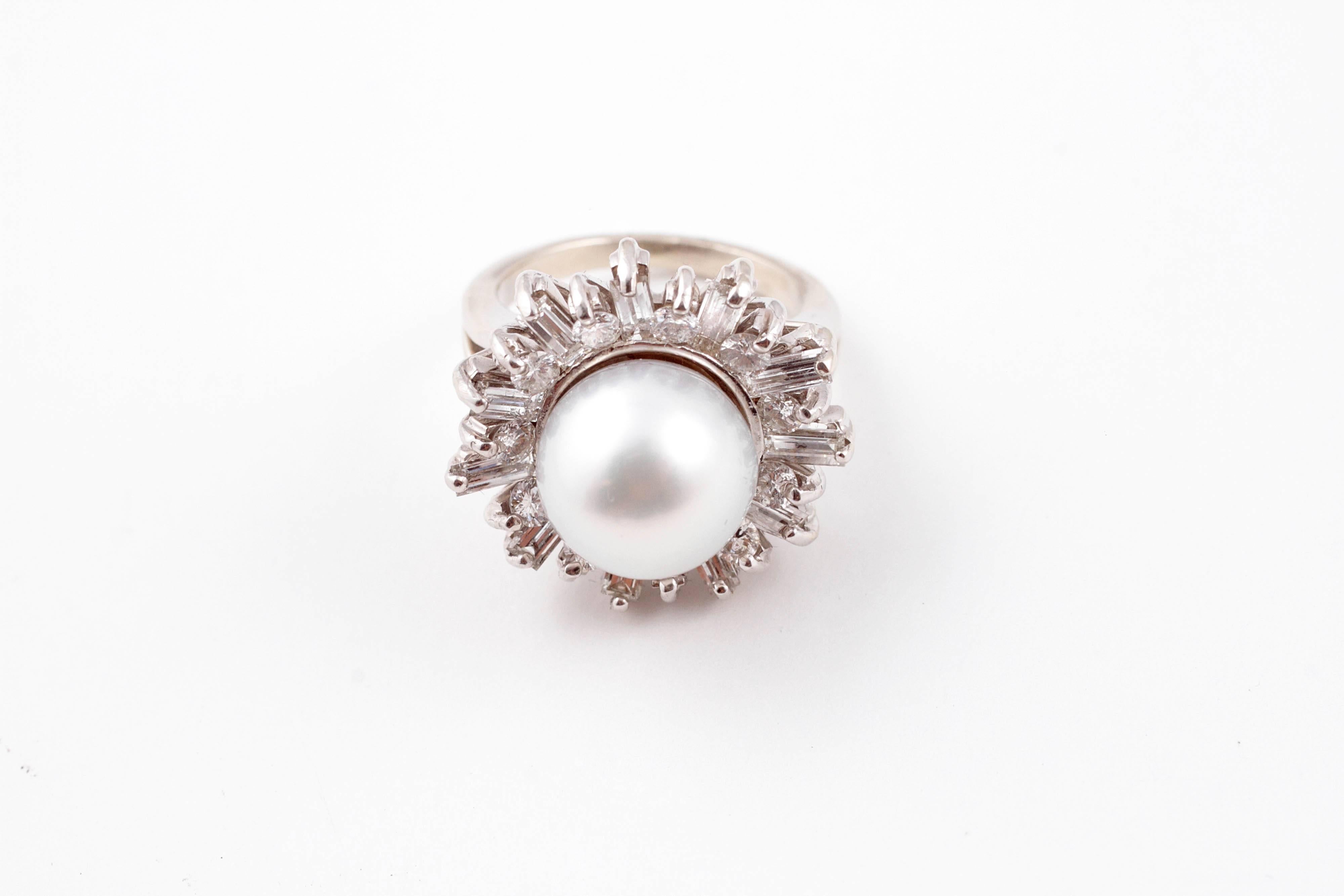 Women's South Sea Pearl Diamond White Gold Ring