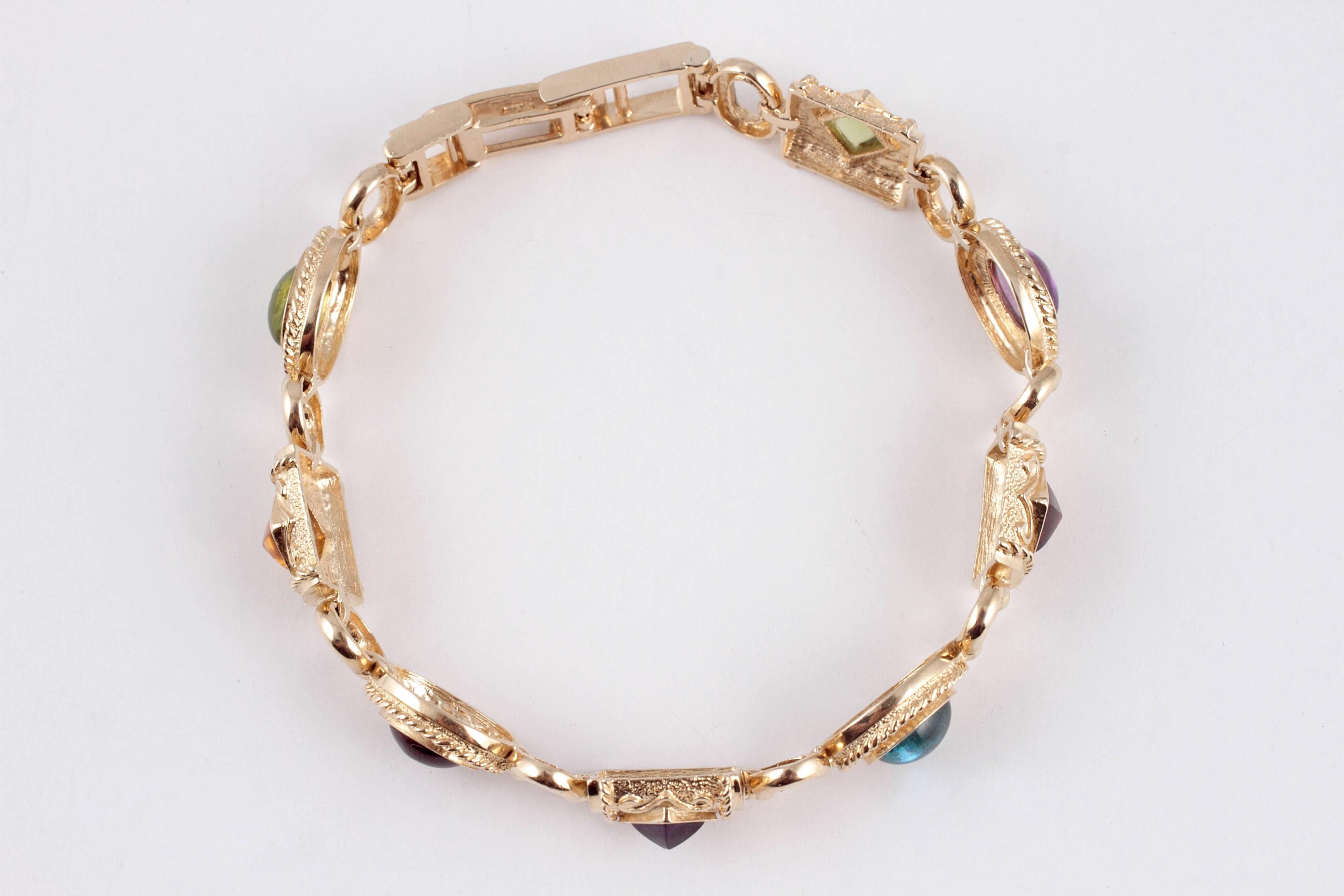 Multi-Gem Yellow Gold Bracelet In Excellent Condition In Dallas, TX