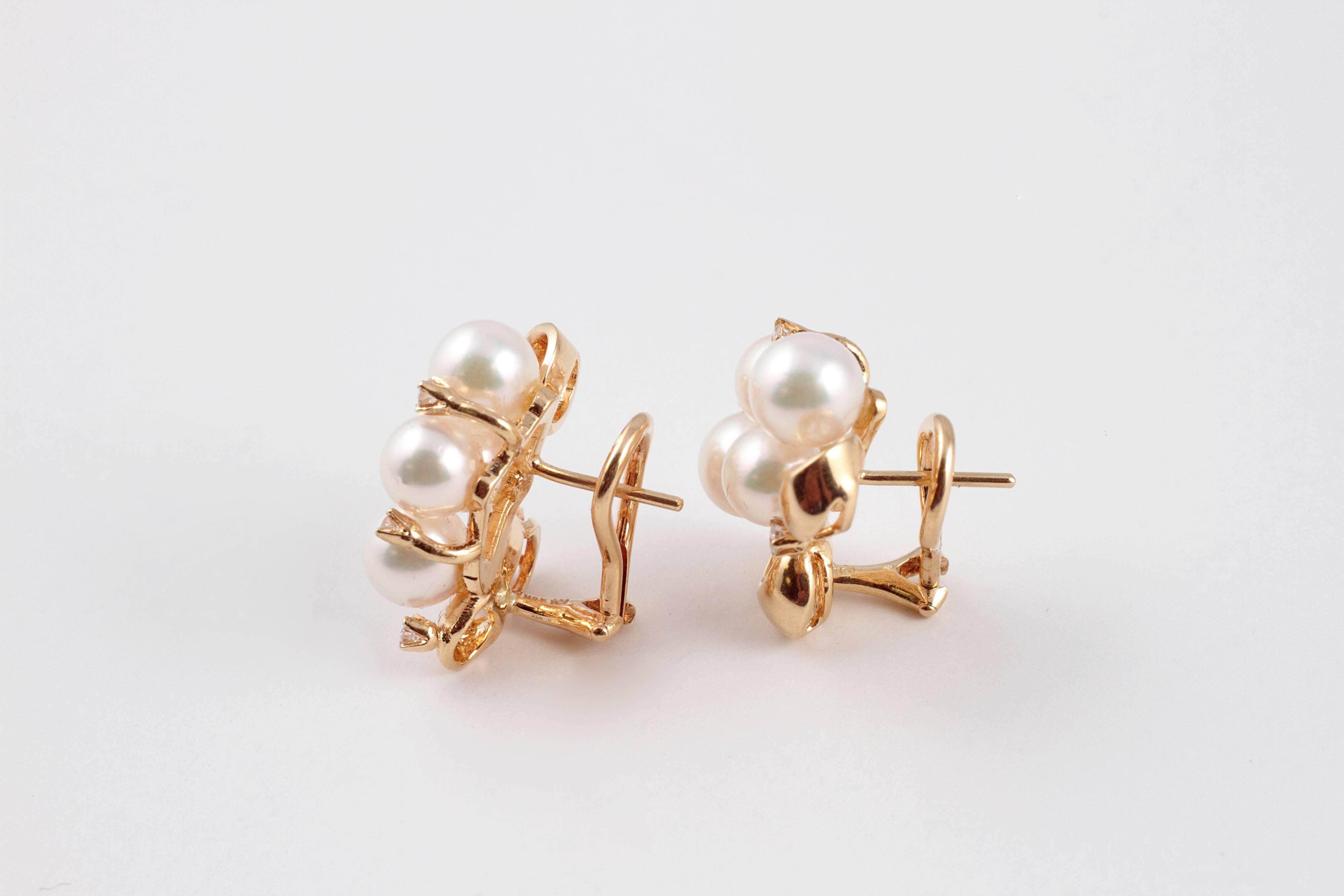 Mikimoto Cultured Pearl Diamond Earrings In Excellent Condition In Dallas, TX