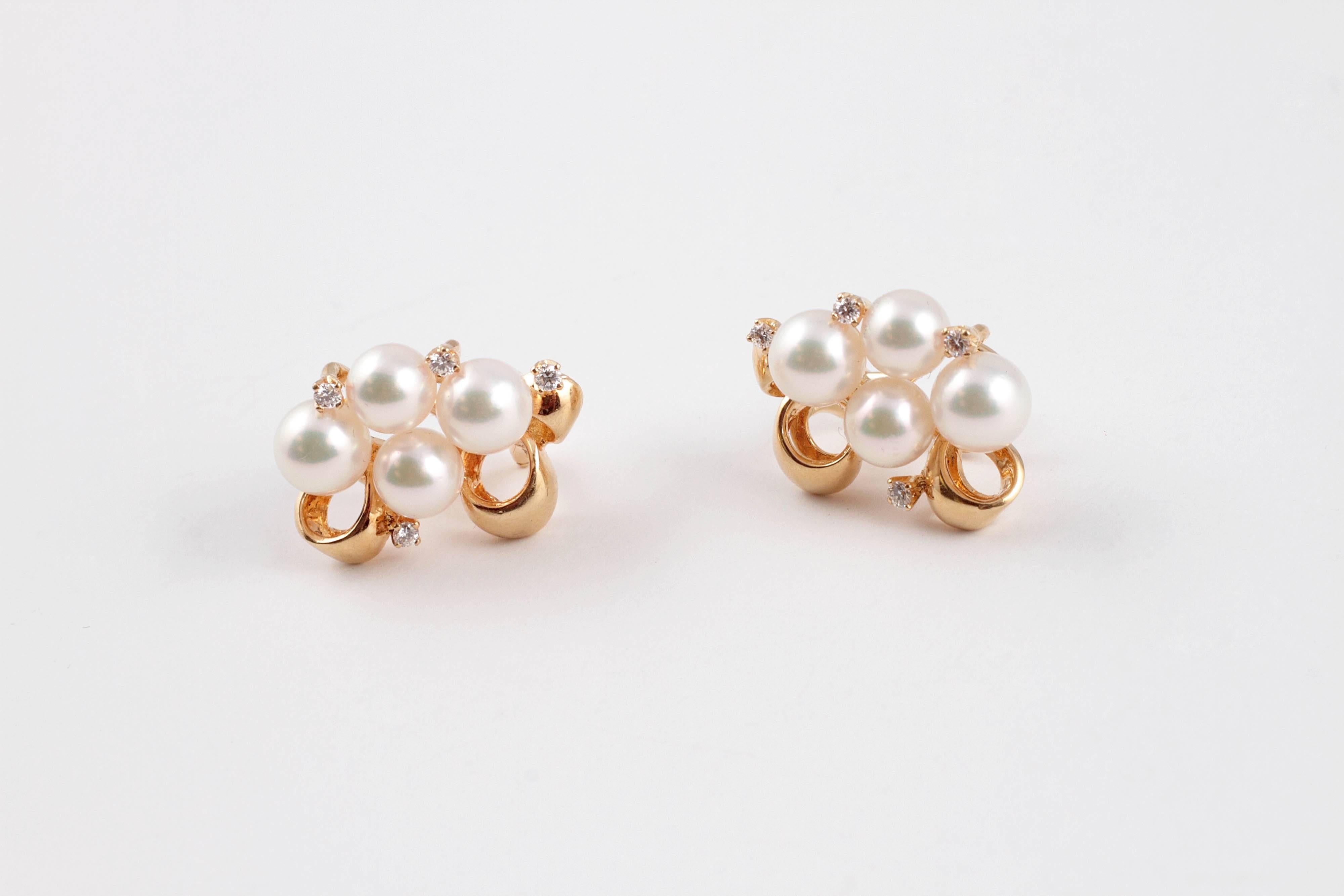 Mikimoto Cultured Pearl Diamond Earrings 3