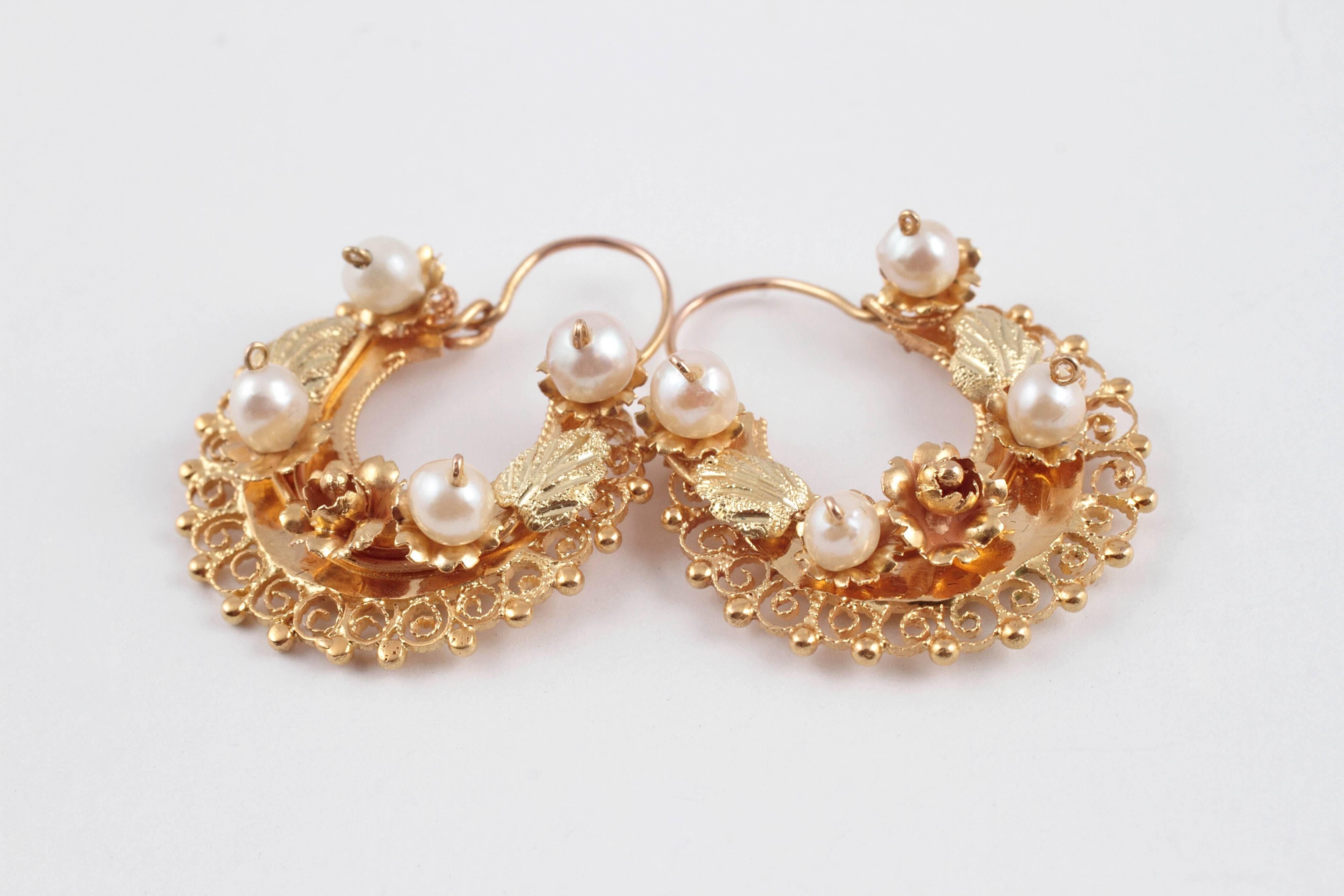 Pearl Half Hoop Earrings in 14 Karat Yellow Gold 1