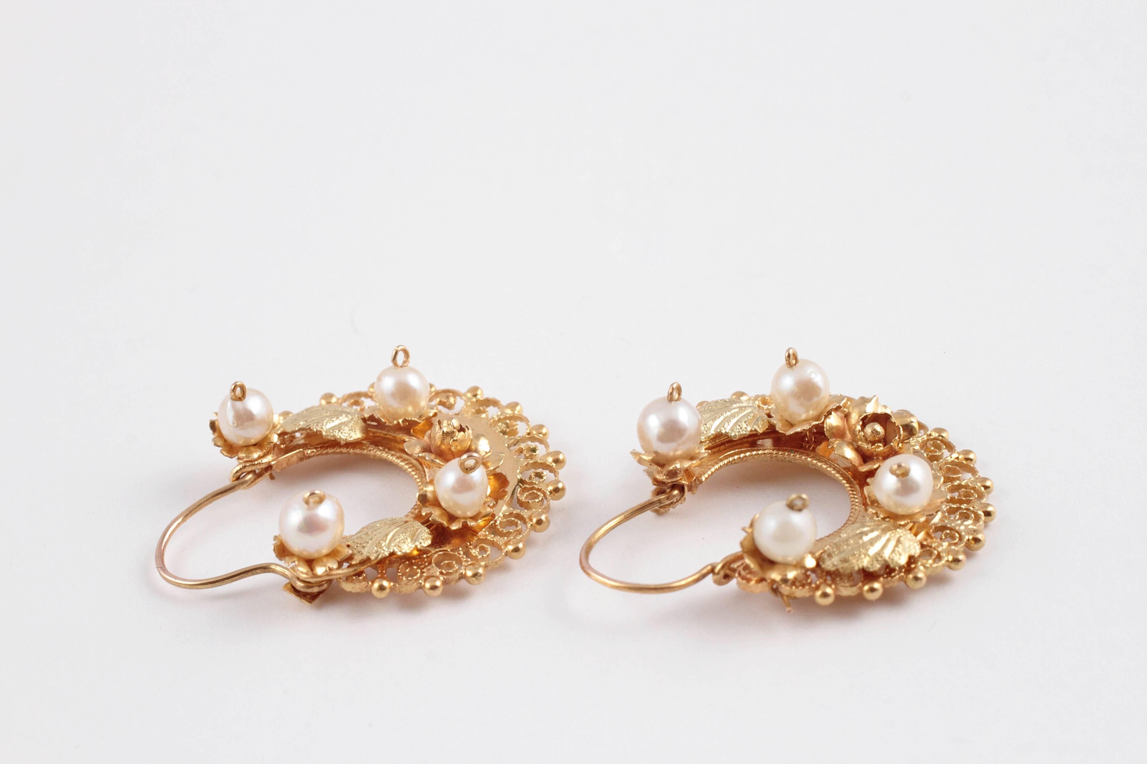 Pearl Half Hoop Earrings in 14 Karat Yellow Gold 2
