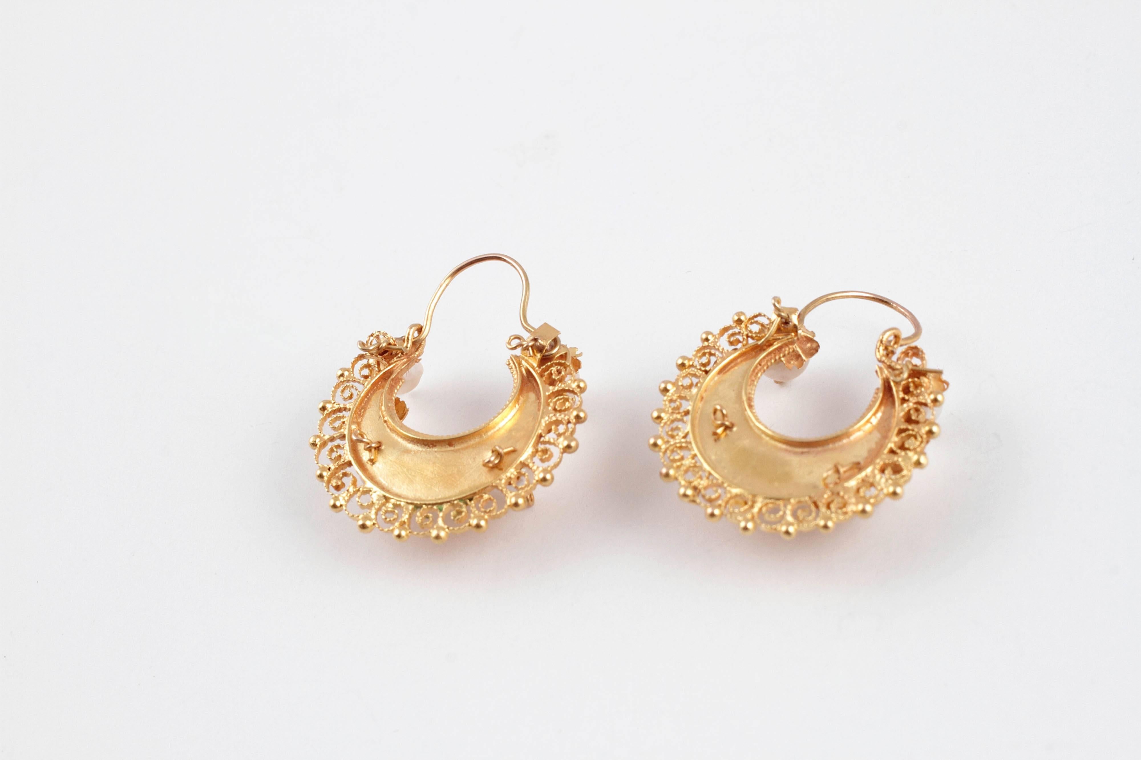Pearl Half Hoop Earrings in 14 Karat Yellow Gold 3