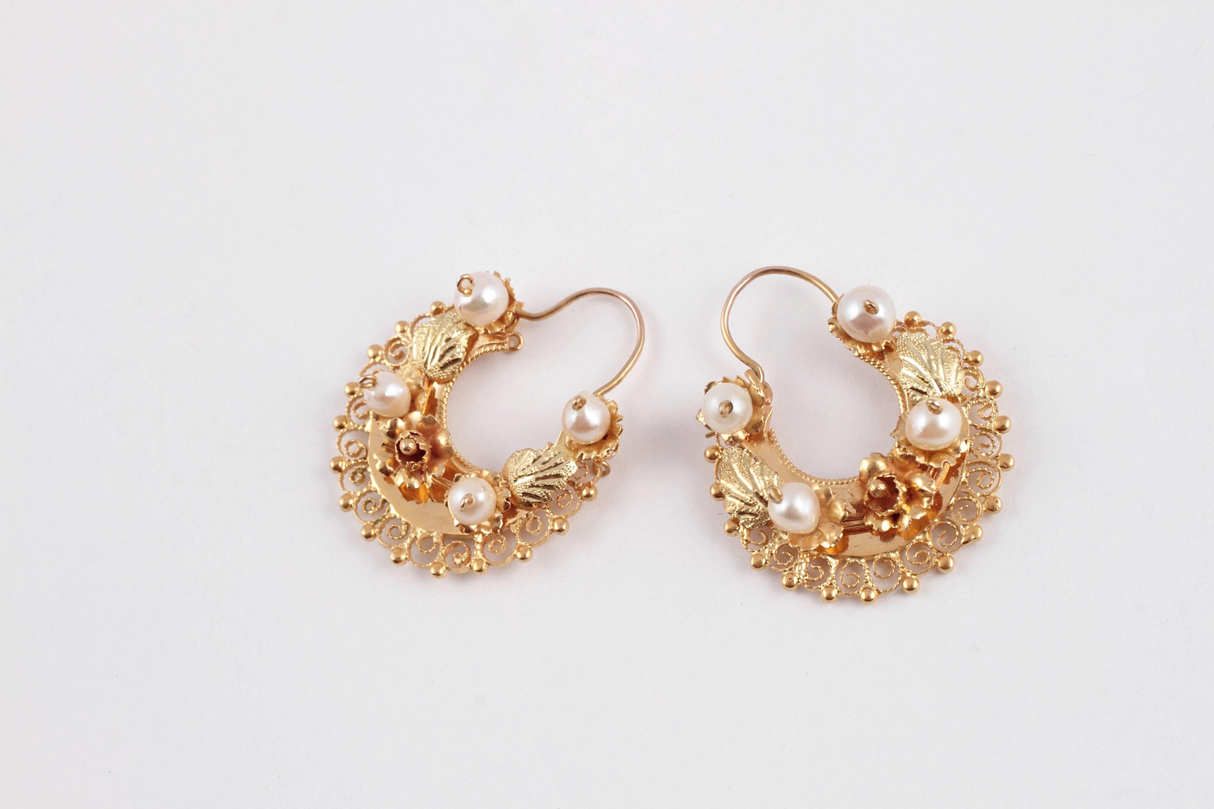 Pearl Half Hoop Earrings in 14 Karat Yellow Gold 4