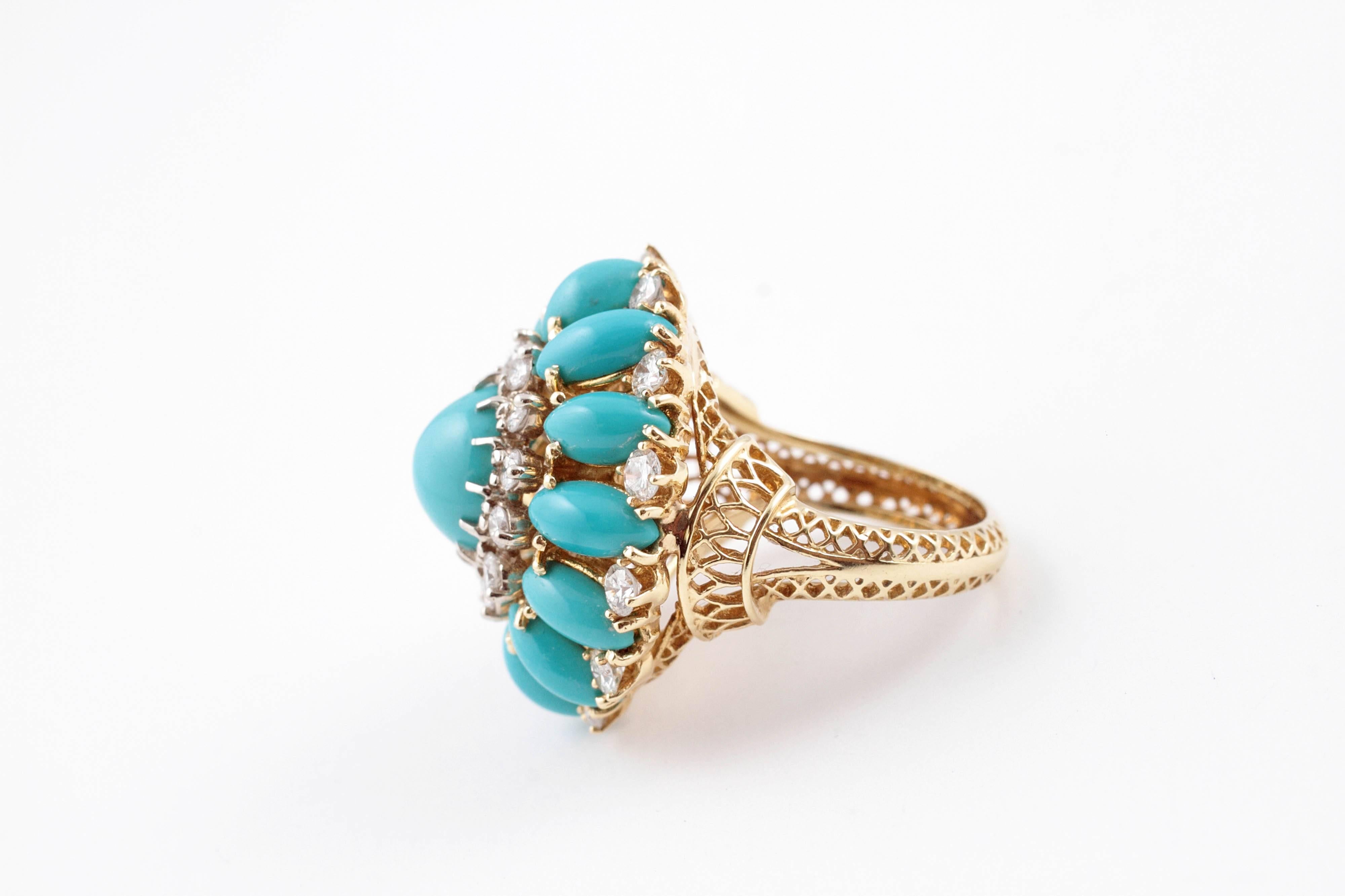 Natural Turquoise Diamond Yellow gold Ring 1