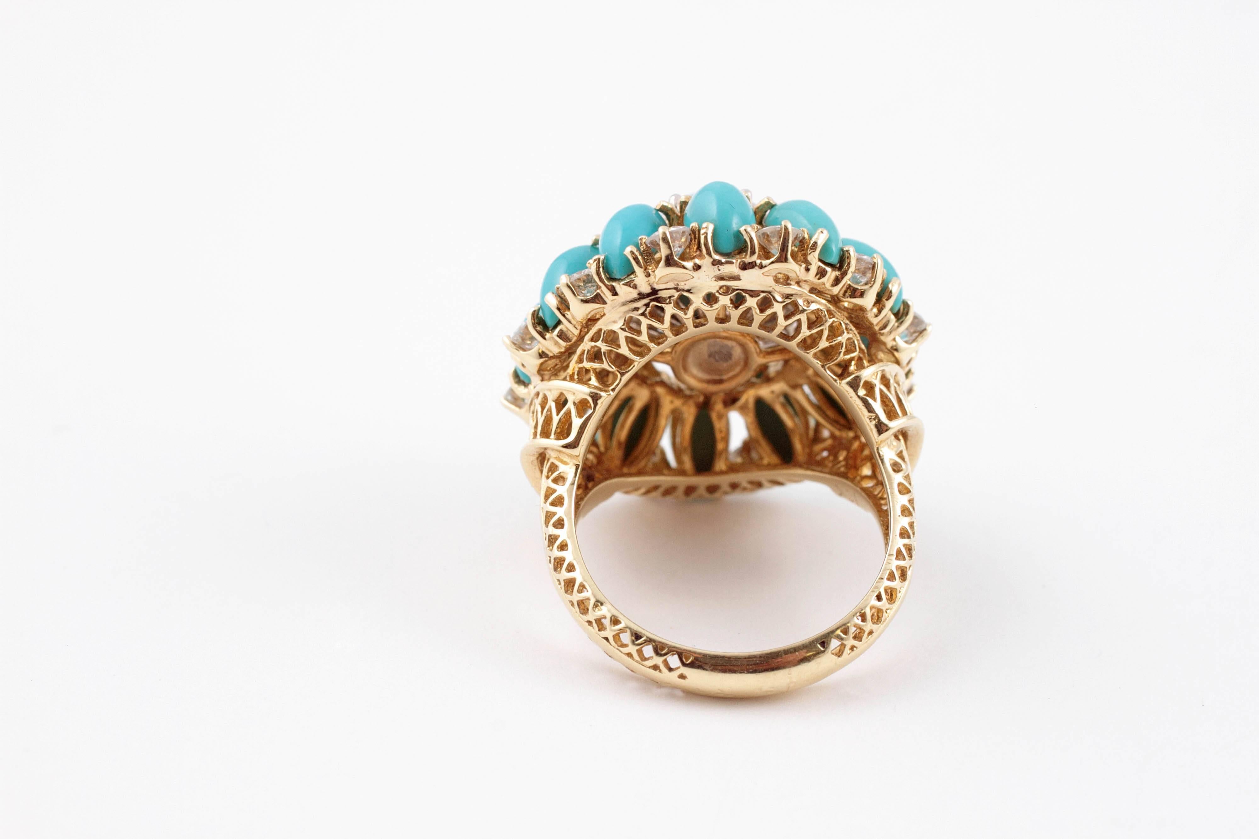 Natural Turquoise Diamond Yellow gold Ring 2