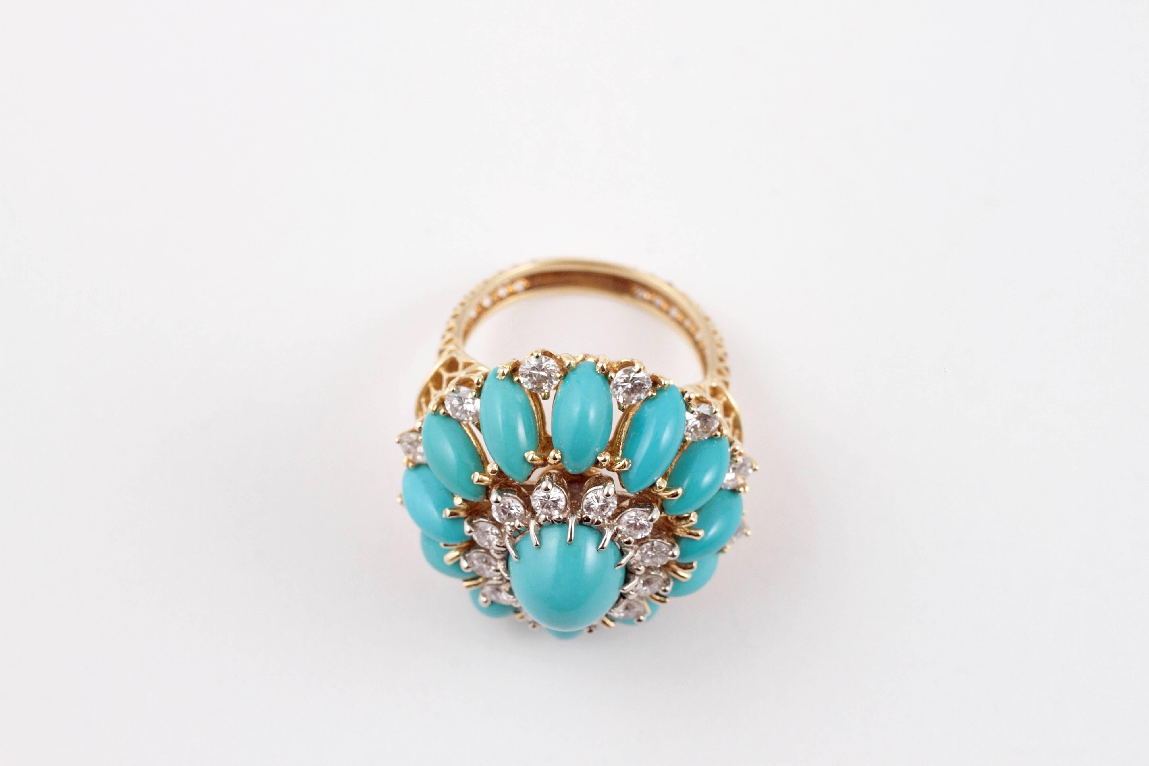 Natural Turquoise Diamond Yellow gold Ring 3