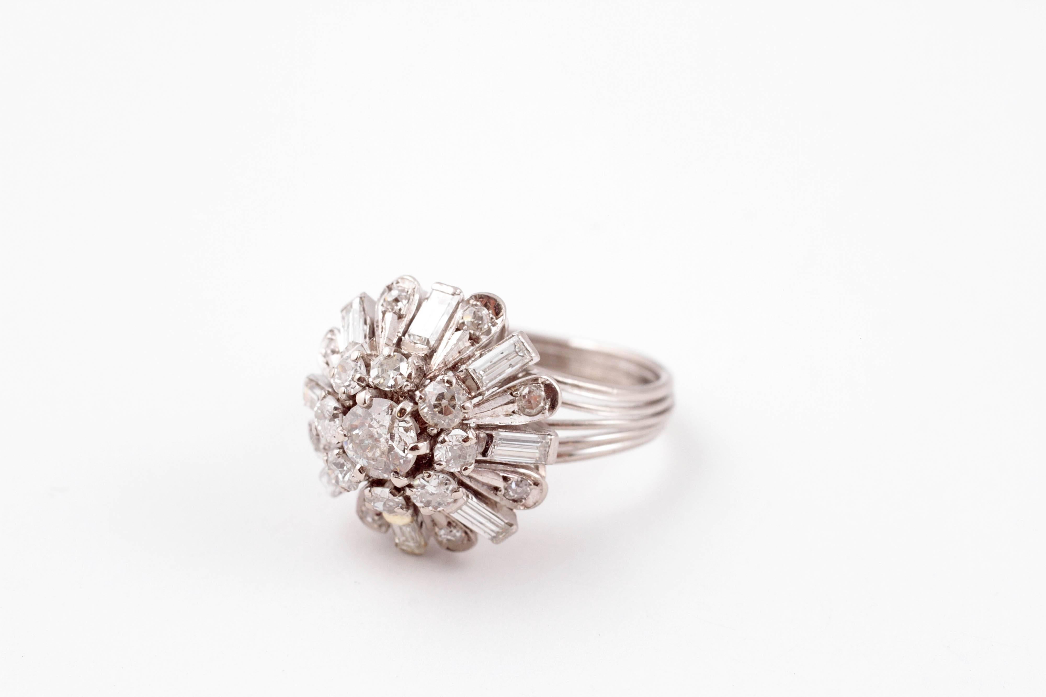 2 carat diamond ring in 14 karat white gold.  Size 6 3/4.