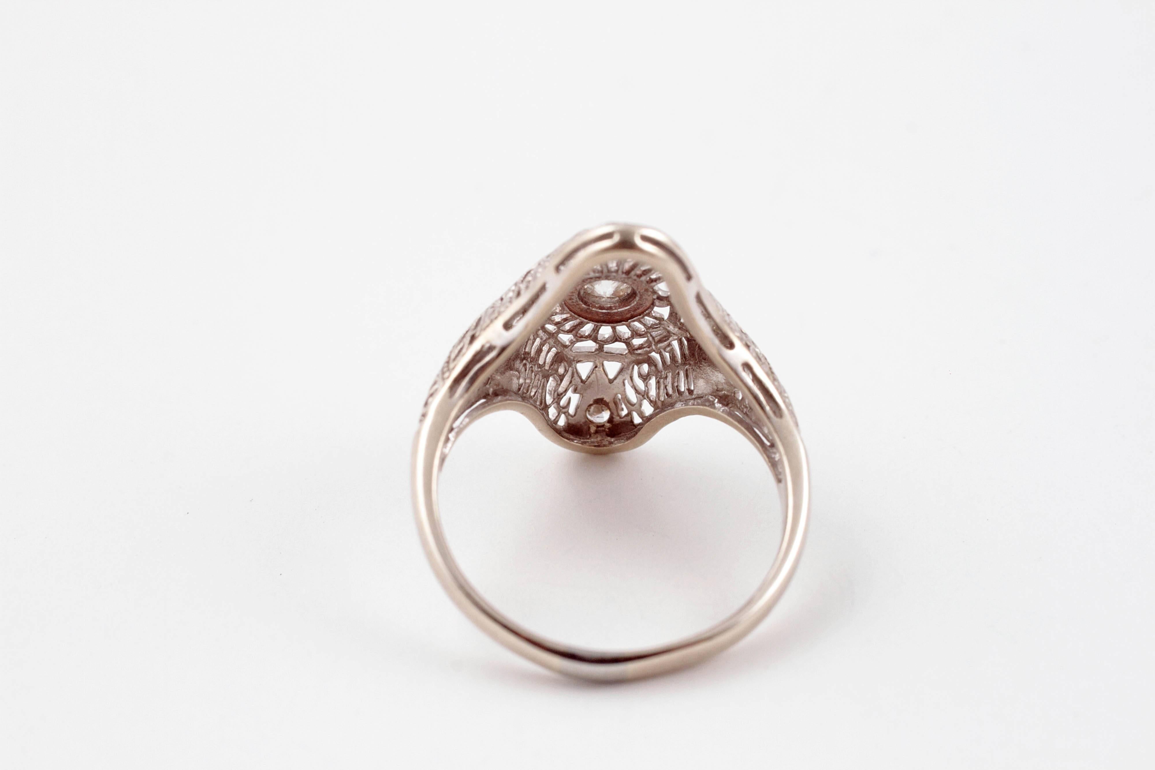 Art Deco Diamond Gold Filigree Engagement Ring 2