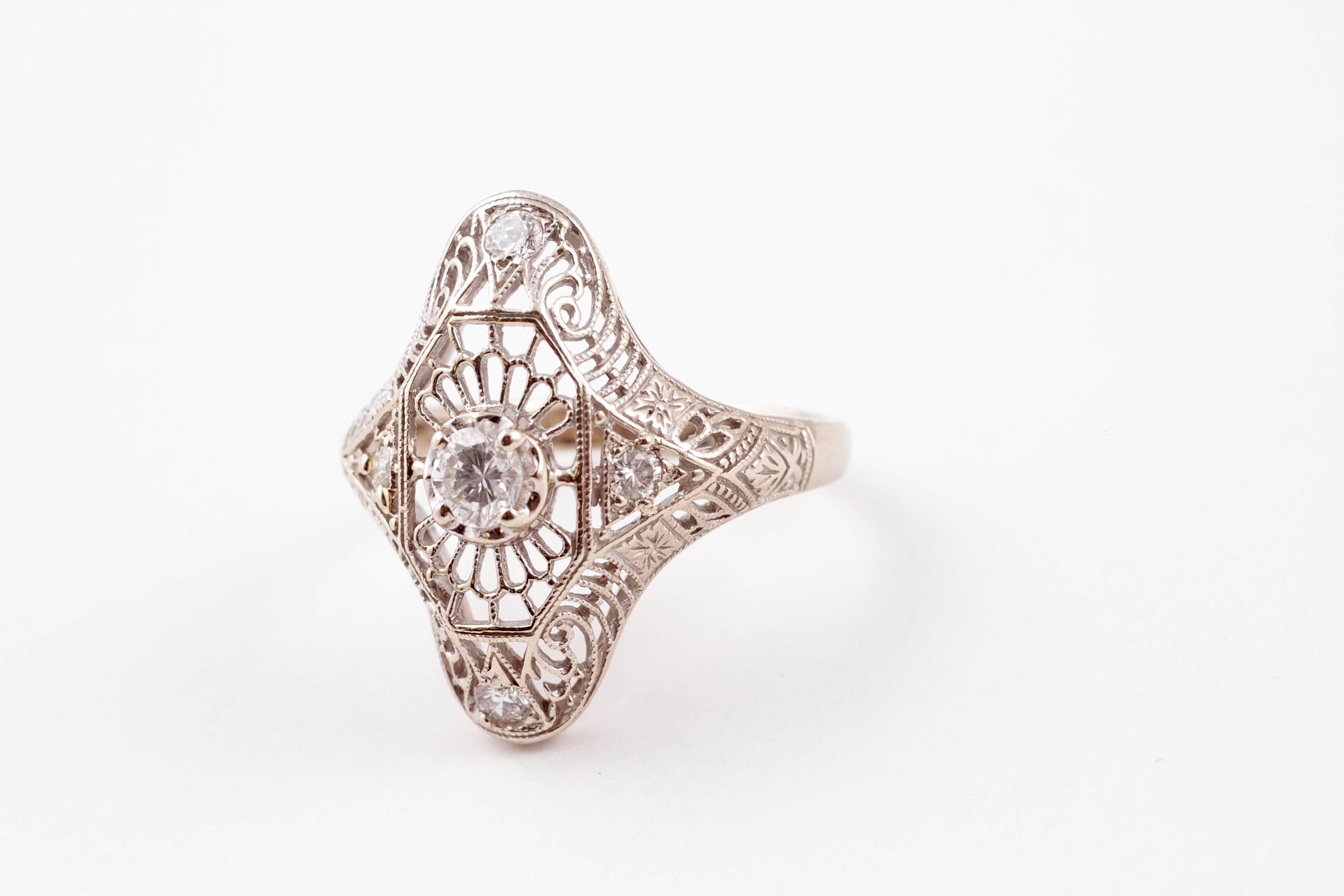 Art Deco Diamond Gold Filigree Engagement Ring 4