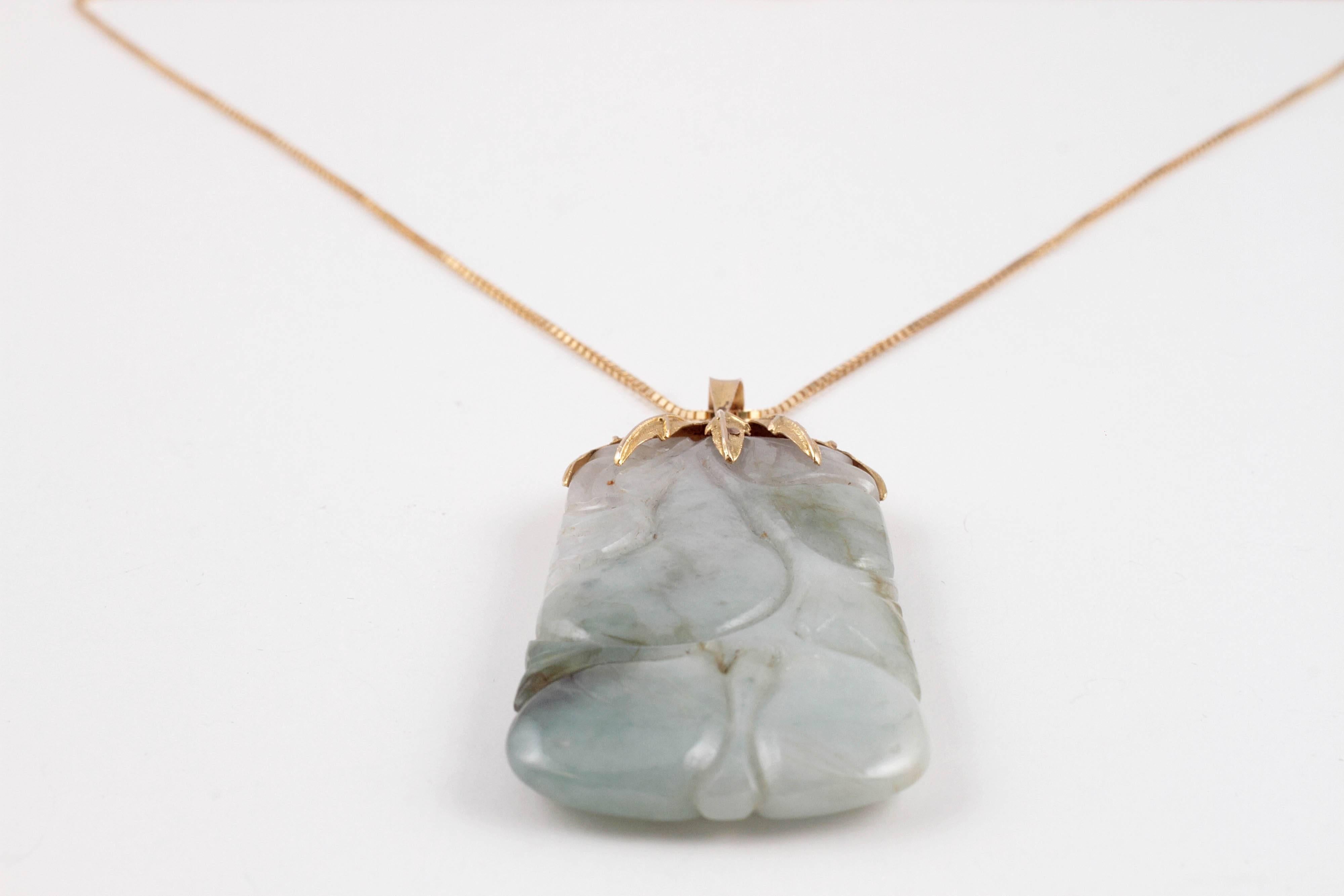 Carved Jade Pendant on Chain For Sale 1