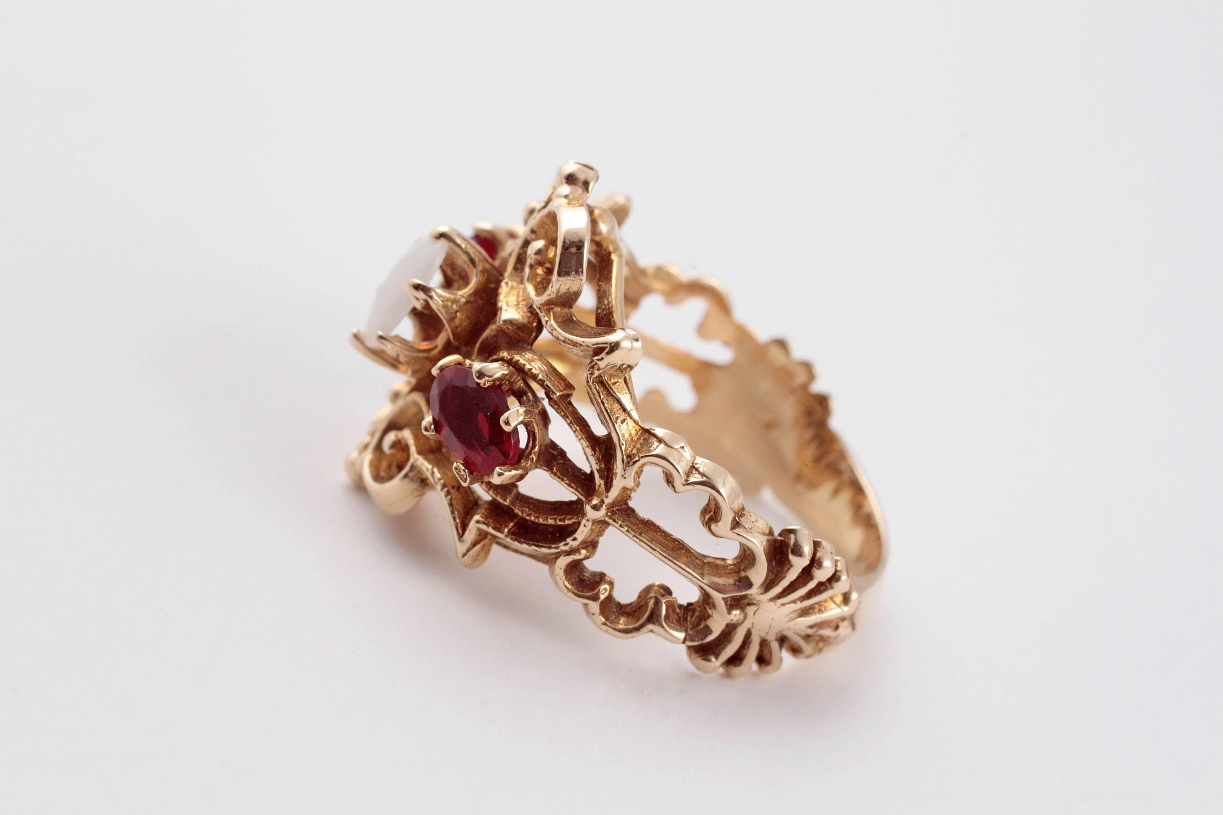 Women's Opal Garnet Yellow Gold Ring