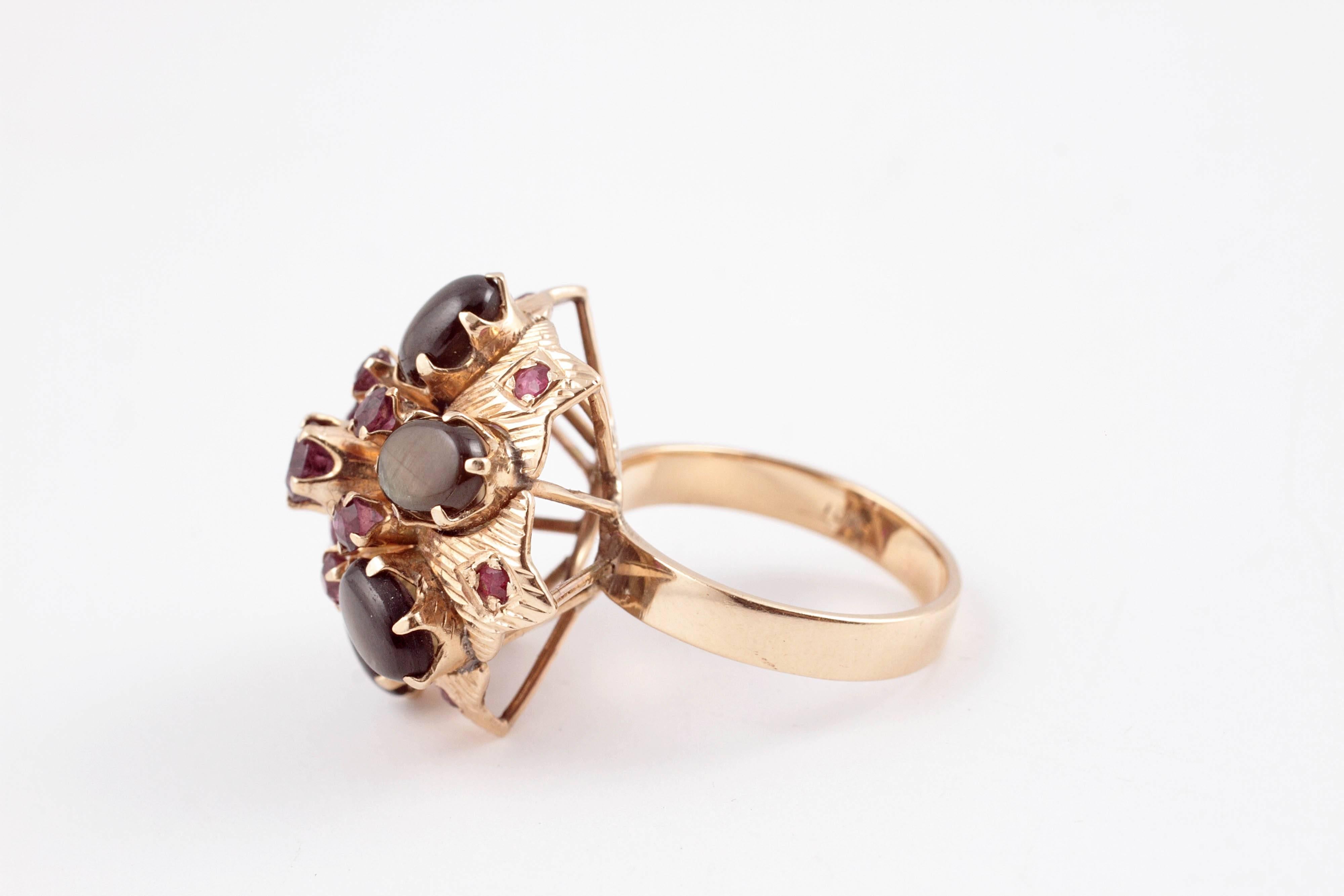 Women's Black Star Sapphire Ruby Ring in 18 Karat Gold