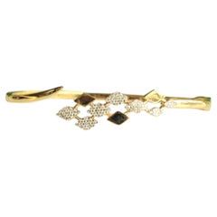 Rhombus Natural Diamond Open Cuff Bracelet in 14K Solid Gold (Certified)