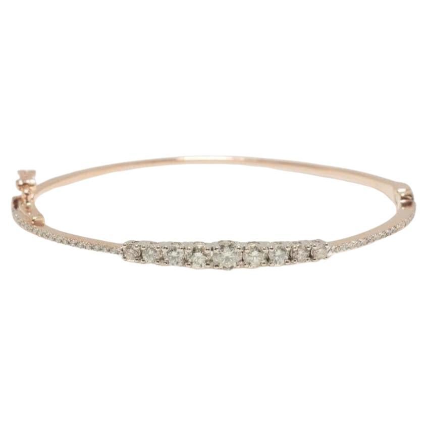 Solitaire Natural Diamond Cuff Bracelet in 14k Solid Gold (Certified)