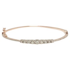 Solitaire Natural Diamond Cuff Bracelet in 14k Solid Gold (Certified)