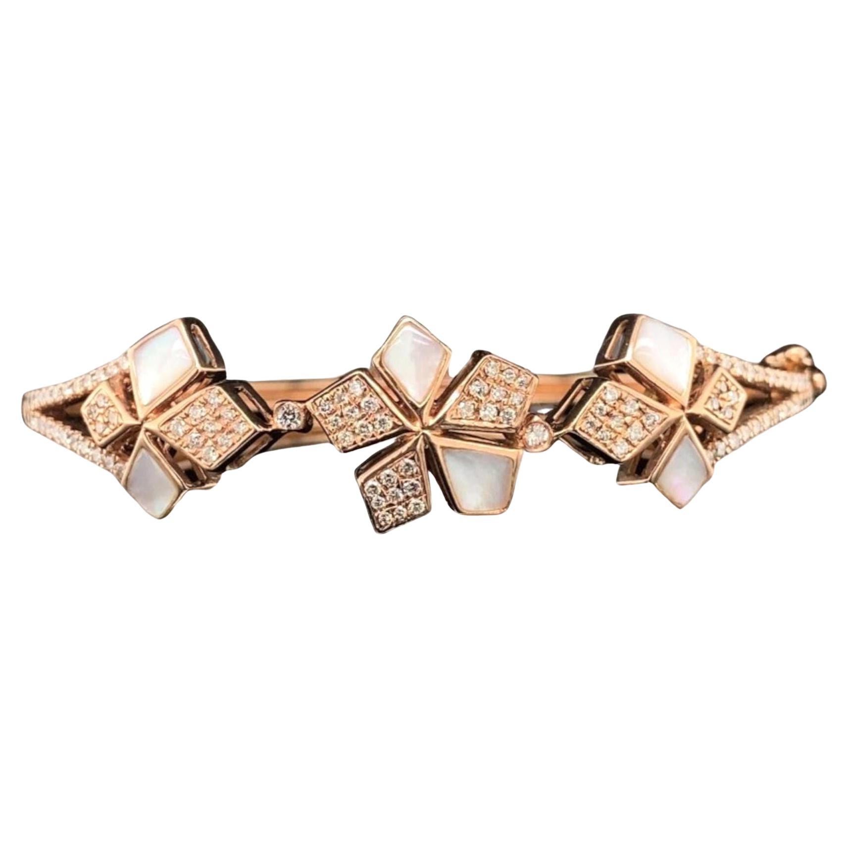 Floral Cluster Natural Diamond Bracelet in 14k Solid Gold (Certified)