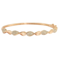 Wavy Natural Diamond Cuff Bracelet in 14K Solid Gold (Certified)