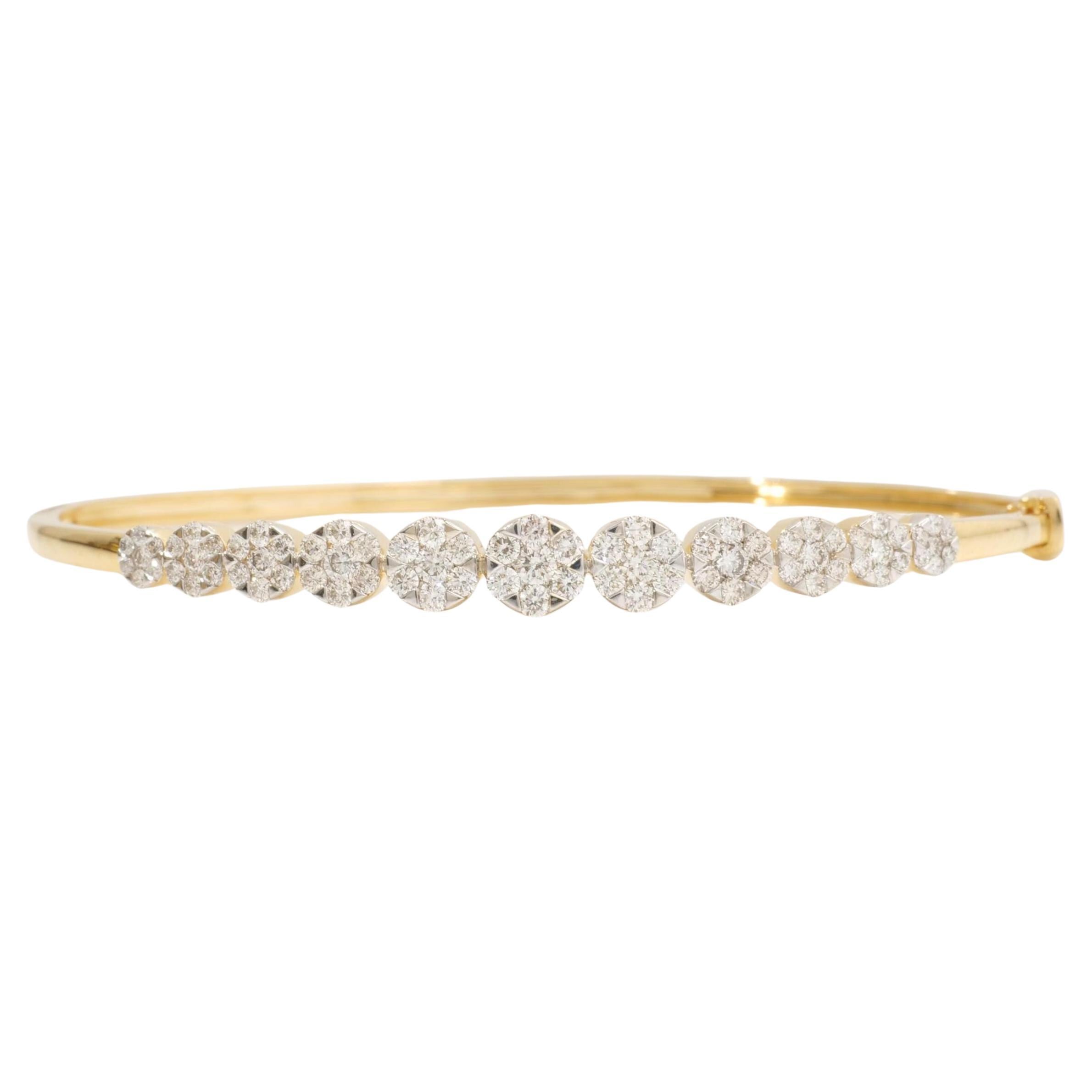 Flower Cluster Natural Diamond Cuff Bracelet in 14k Solid Gold (Certified)