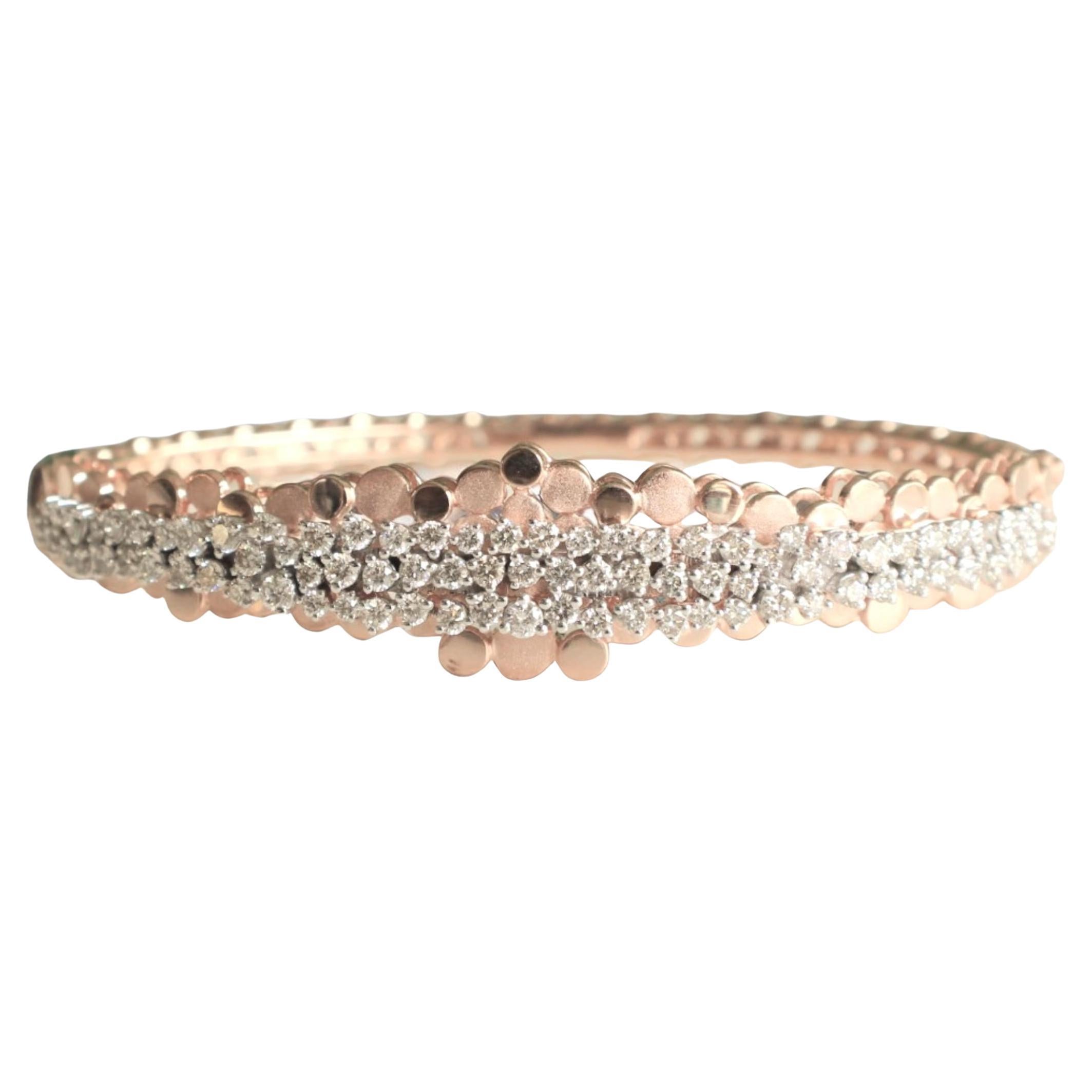 Cluster Diamond Bangle Bracelet in 14k Solid Gold (Certified)