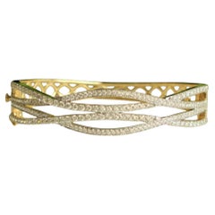 Wavy Criss Cross Diamond Bangle Bracelet in 14K Solid Gold (Certified)