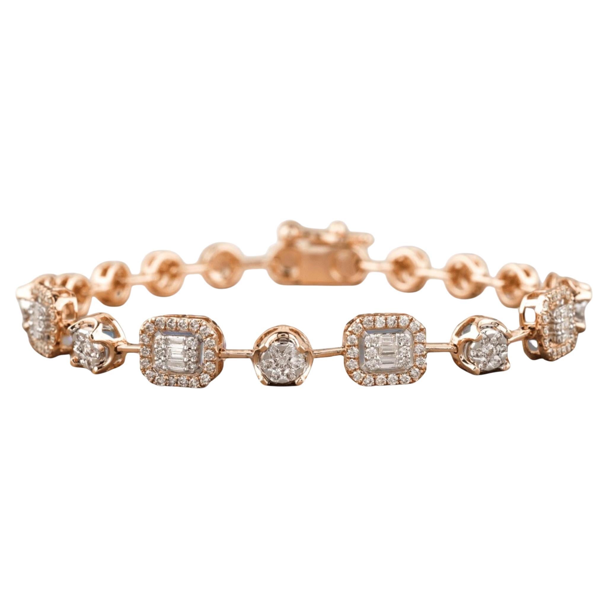 Halo Set Diamond Tennis Bracelet in 14K Solid Gold (Certified)