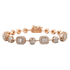 Halo Set Diamond Tennis Bracelet in 14K Solid Gold (Certified)