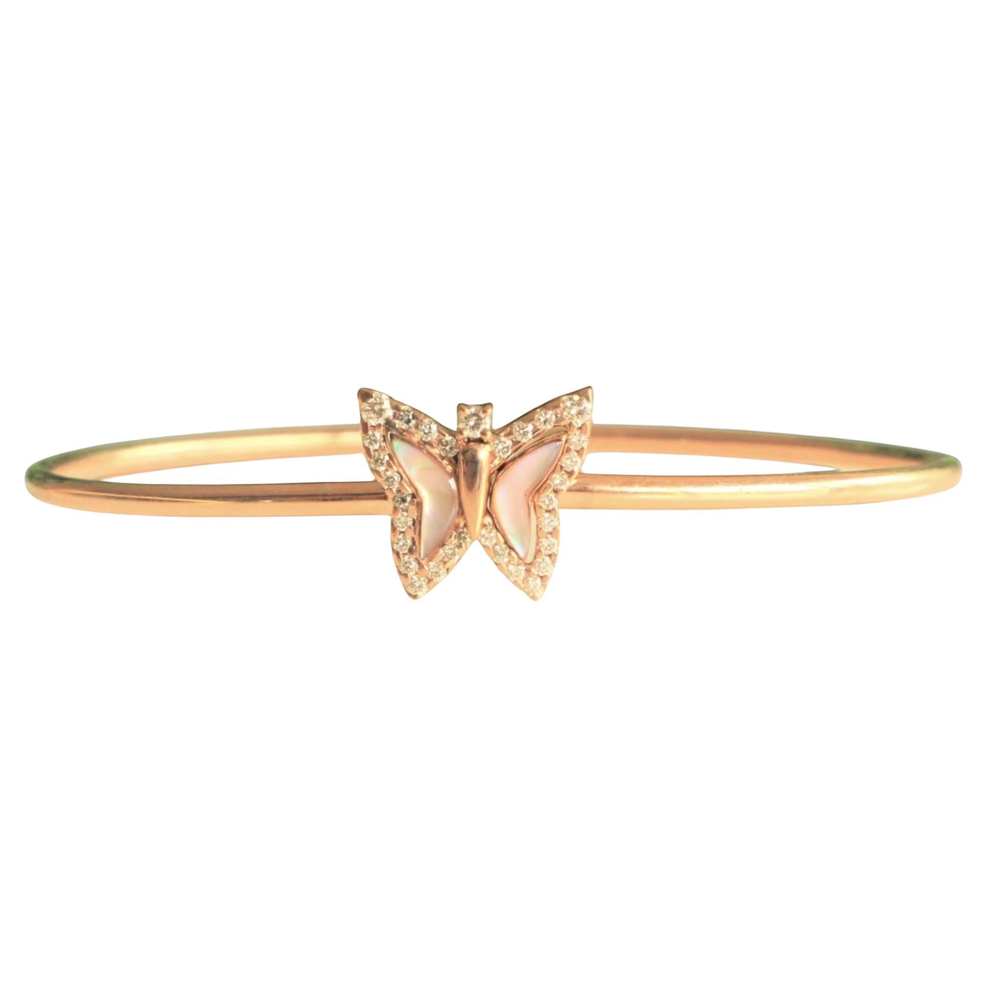 Brazalete de diamantes mariposa en oro macizo de 14 quilates (certificado)