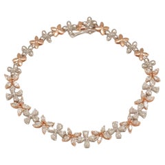 Floral Link Natural Diamond Tennis Bracelet in 14K Solid Gold (Certified)