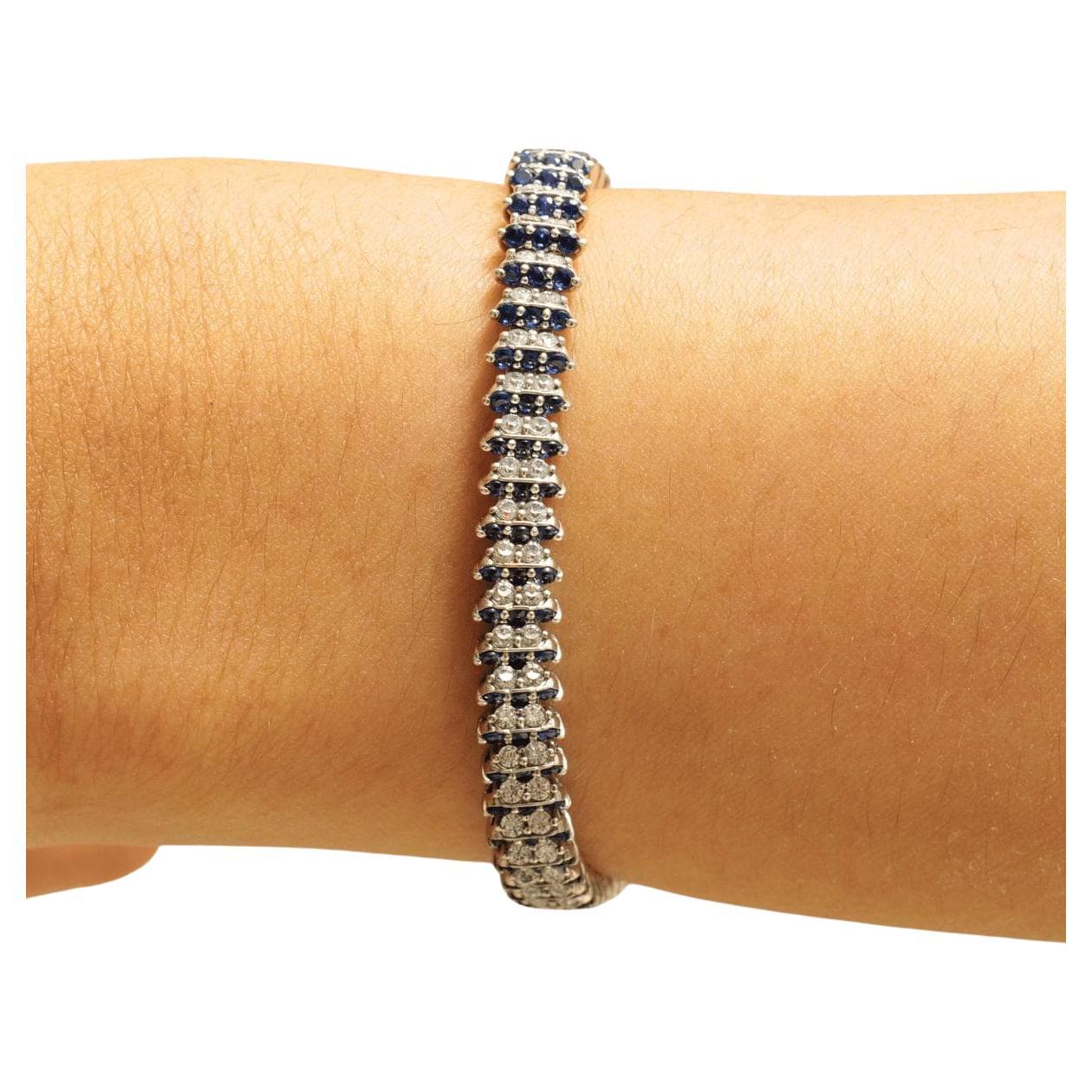 Pulsera de tenis con zafiro azul y diamantes en oro macizo de 14 quilates (certificado)