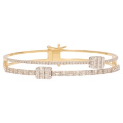 Baguette 
Round Diamond Cuff Bracelet in 14k Solid Gold (Certified)