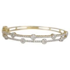 Dual Line Diamond Cuff Bracelet in 14k Solid Gold (Certified)