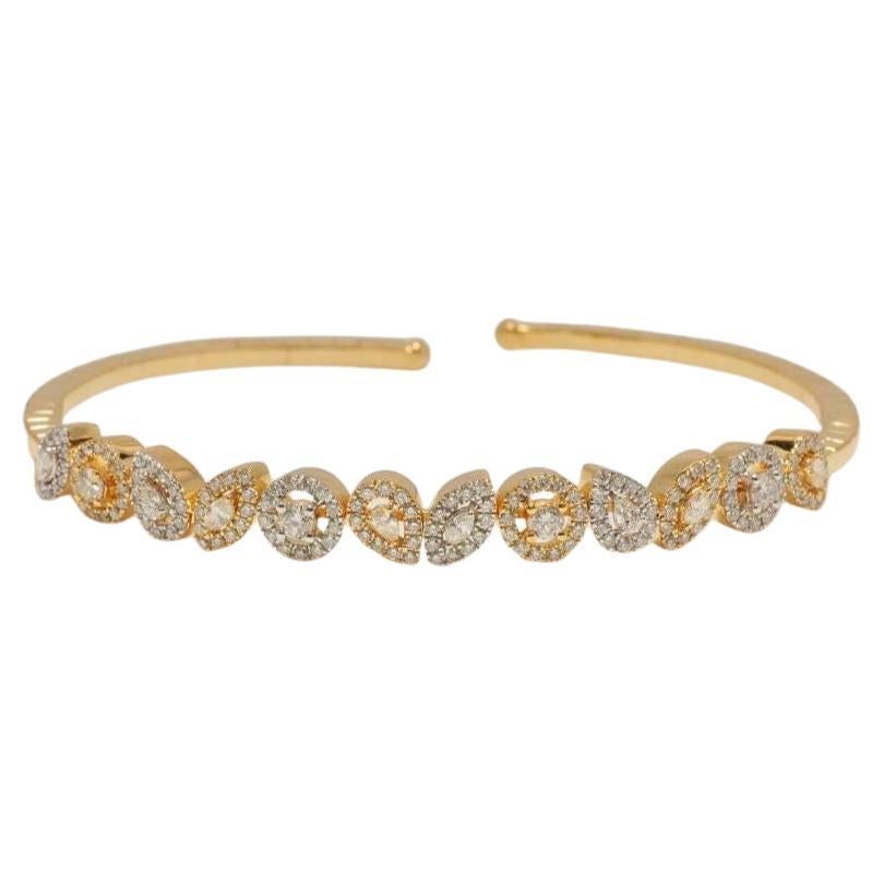 Pear 
Marquise Cuff Diamond Bracelet in 14K Solid Gold (Certified)