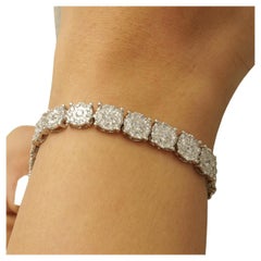 Floral Cluster Natural Diamond Tennis Bracelet in 14K Solid Gold (Certified)