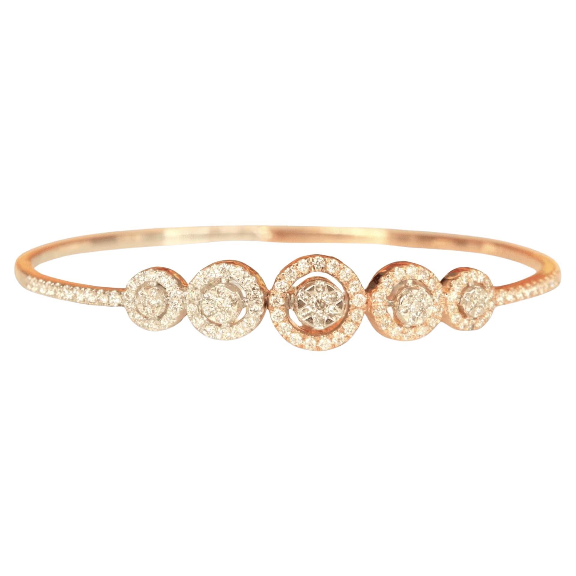 Halo Circle Natural Diamond Bracelet in 14k Solid Gold (Certified)