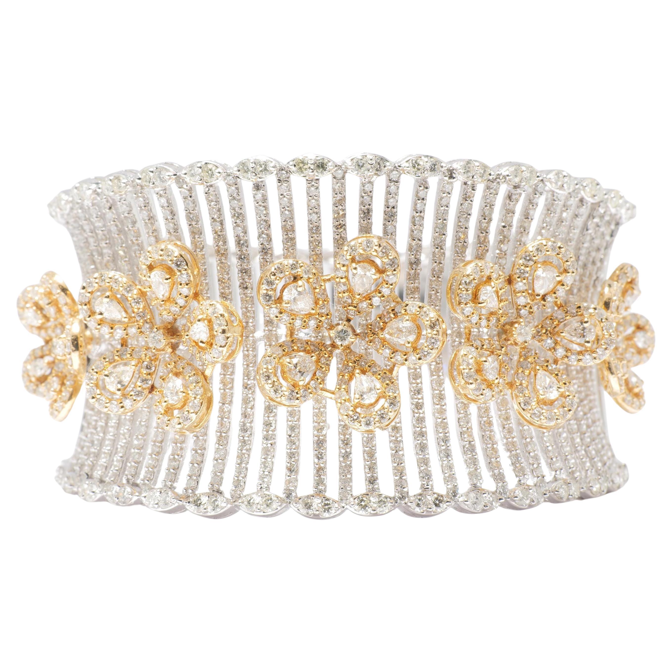 Bracciale con diamanti floreali in oro massiccio 14k (certificato)