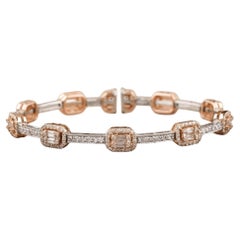 Emerald Cut Halo Natural Diamond Bangle Bracelet in 14k Solid Gold (Certified)