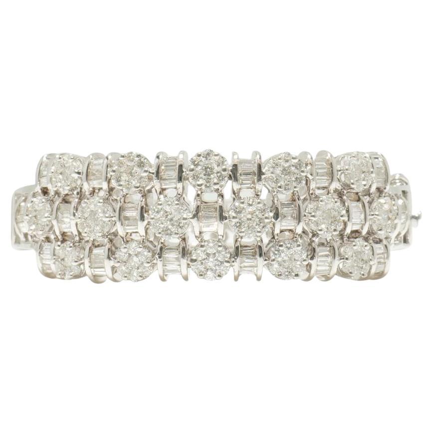 Triple Row Natural Diamond Bracelet in 14k Solid Gold (Certified) For Sale