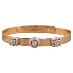 Halo Natural Diamond Cuff Bracelet in 14k Solid Gold (Certified)