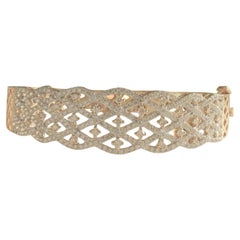 Broad Diamond Bangle Bracelet in 14K Solid Gold (Certified)