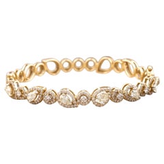 Teardrop Cluster Diamond Link Bangle Bracelet in 14k Solid Gold (Certified)