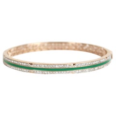 Pulsera de esmalte verde con diamantes en oro macizo de 14 quilates (certificada)